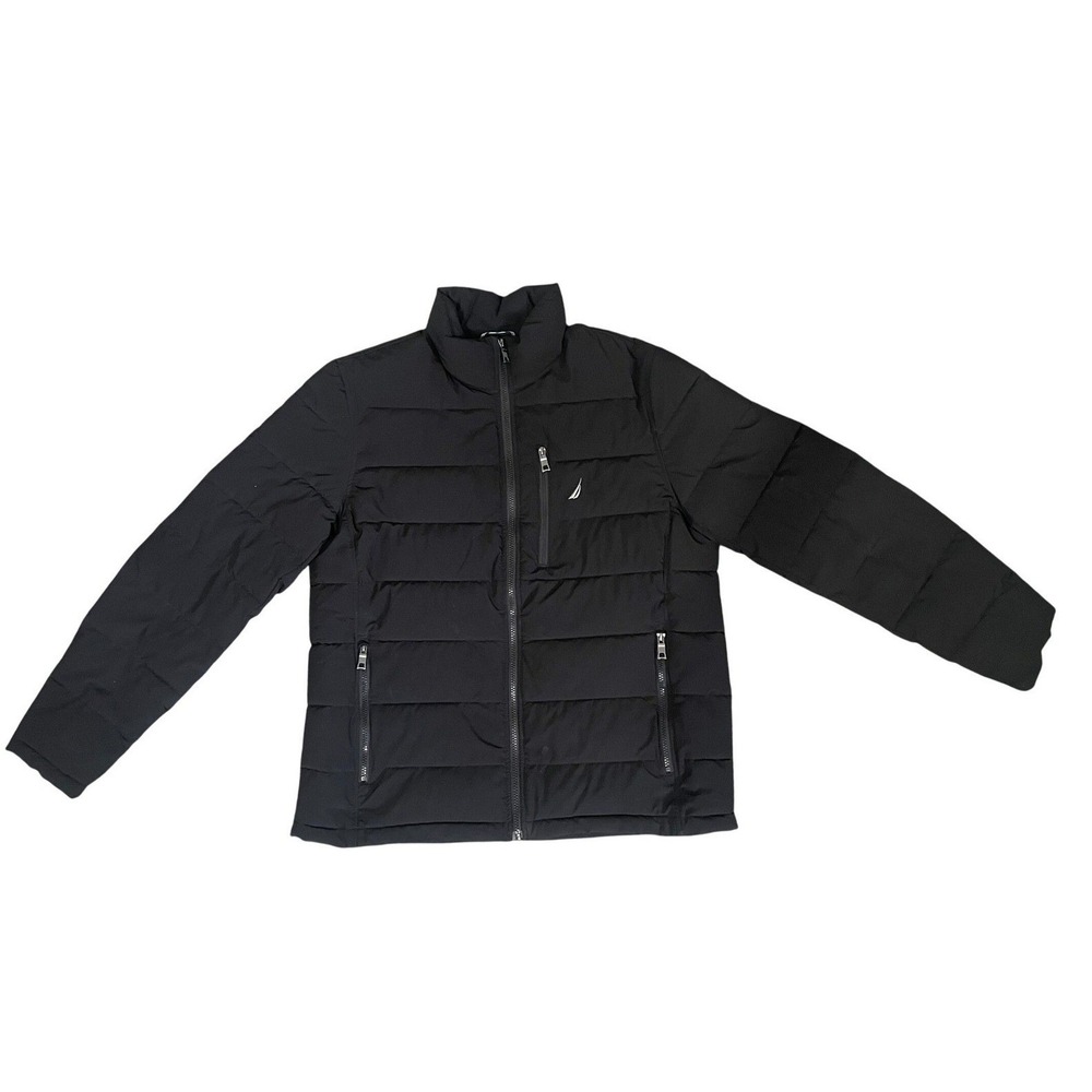 Nautica Mens Black Water Resistant Puffer Jacket Large Active Stretch Quilted